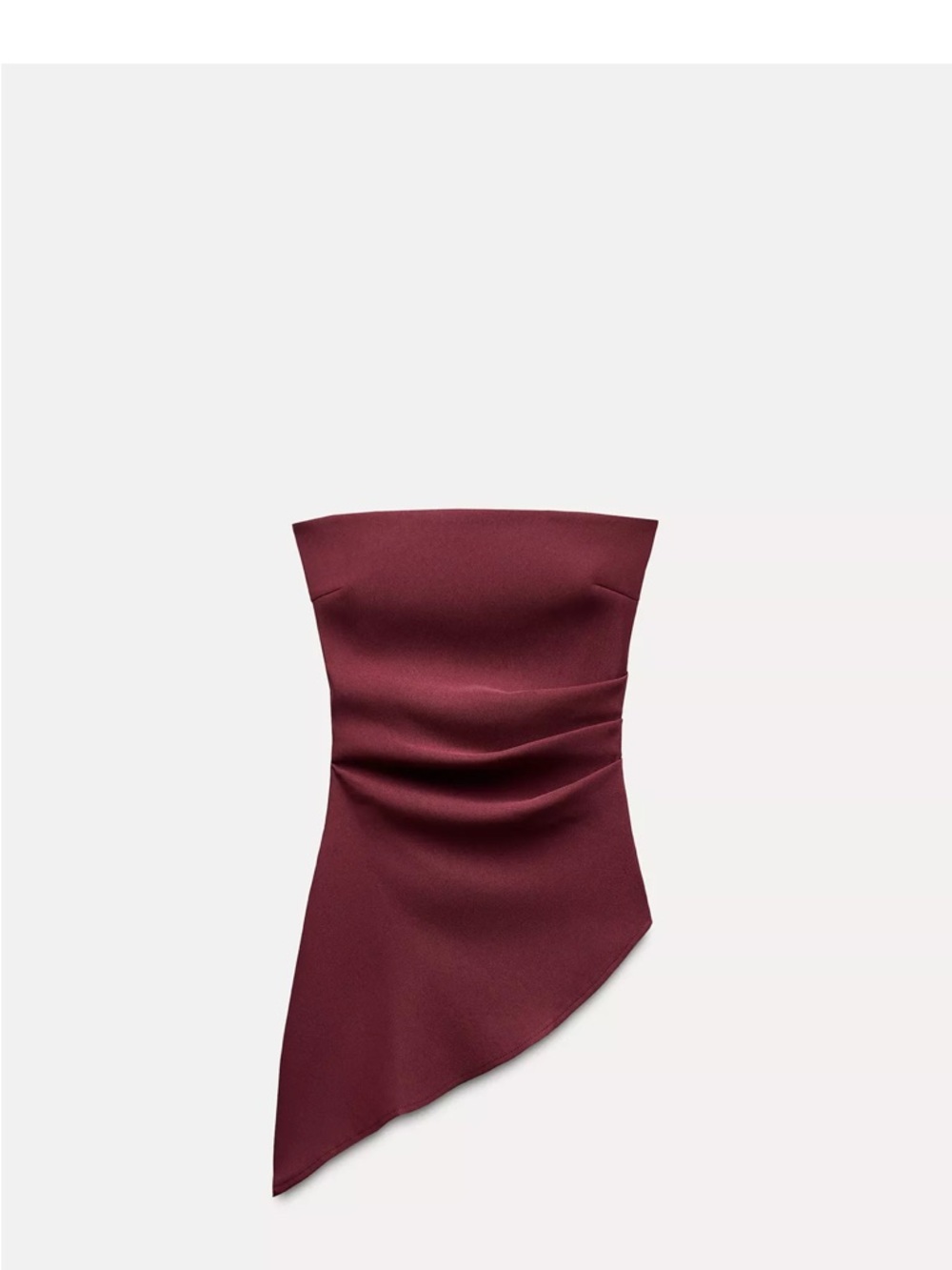 Strapless Asymmetric Pleated Top in Burgundy
